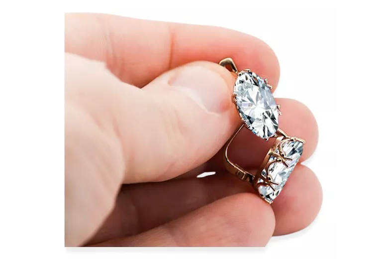 Earrings Vintage craft Zircon Original Vintage 14K Rose Gold vec021r